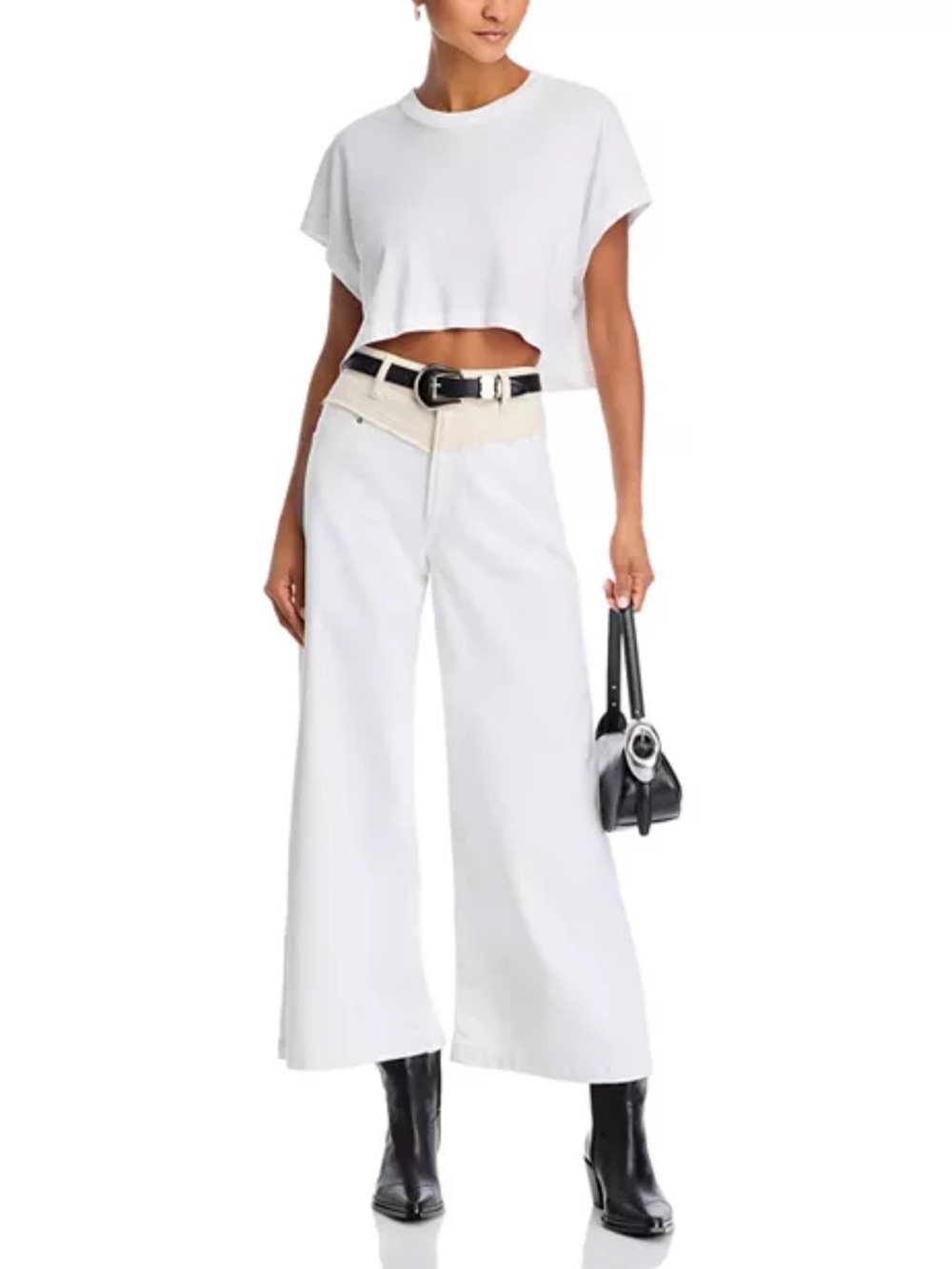 PAIGE Harper V-Yoke High Rise Wide Leg Jeans White 32 NWT